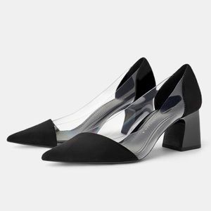 Zara vinyl block heels with black velvet